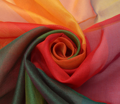Multi-Color Banarasi Dupatta Handloom Colorblocked with Zari Border Long Stole