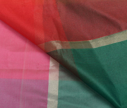 Multi-Color Banarasi Dupatta Handloom Colorblocked with Zari Border Long Stole