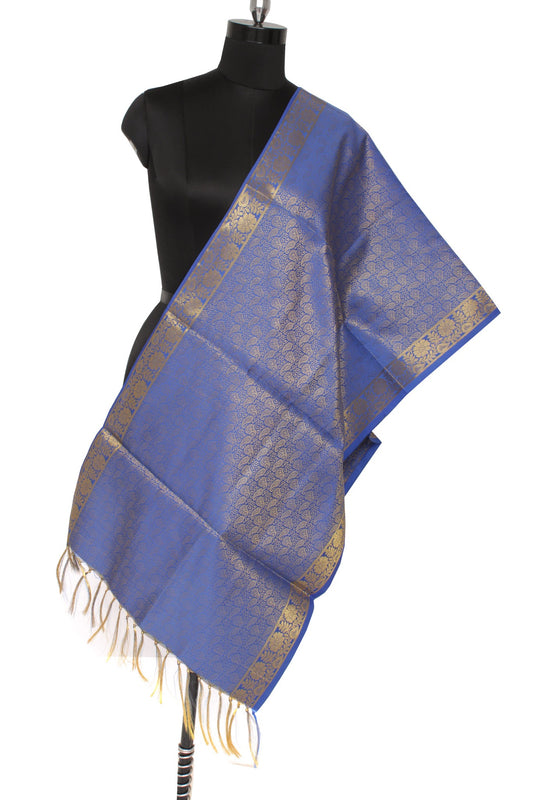 Blue Banarasi Dupatta Indian Art Silk Woven Zari Brocade Long Stole Scarves