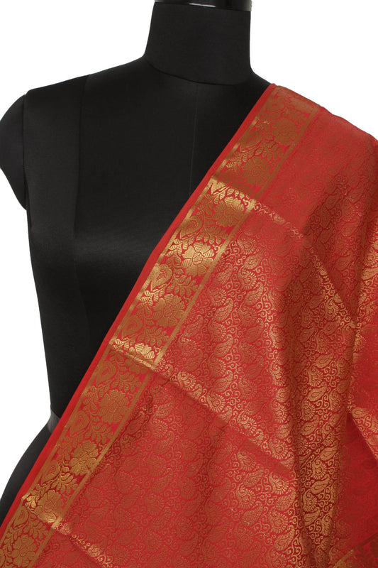 Red Banarasi Dupatta Indian Art Silk Woven Zari Brocade Long Wrap Scarves