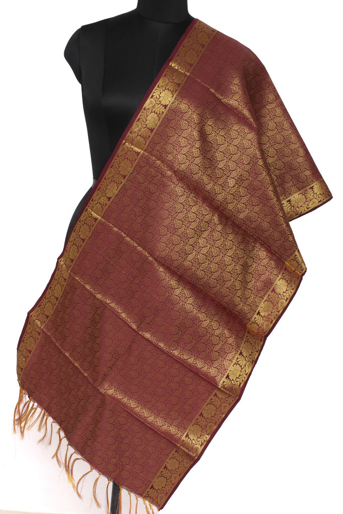 Brown Banarasi Dupatta Indian Art Silk Woven Zari Brocade Long Stole Scarves