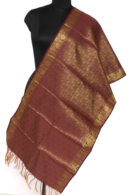 Brown Banarasi Dupatta Indian Art Silk Woven Zari Brocade Long Stole Scarves