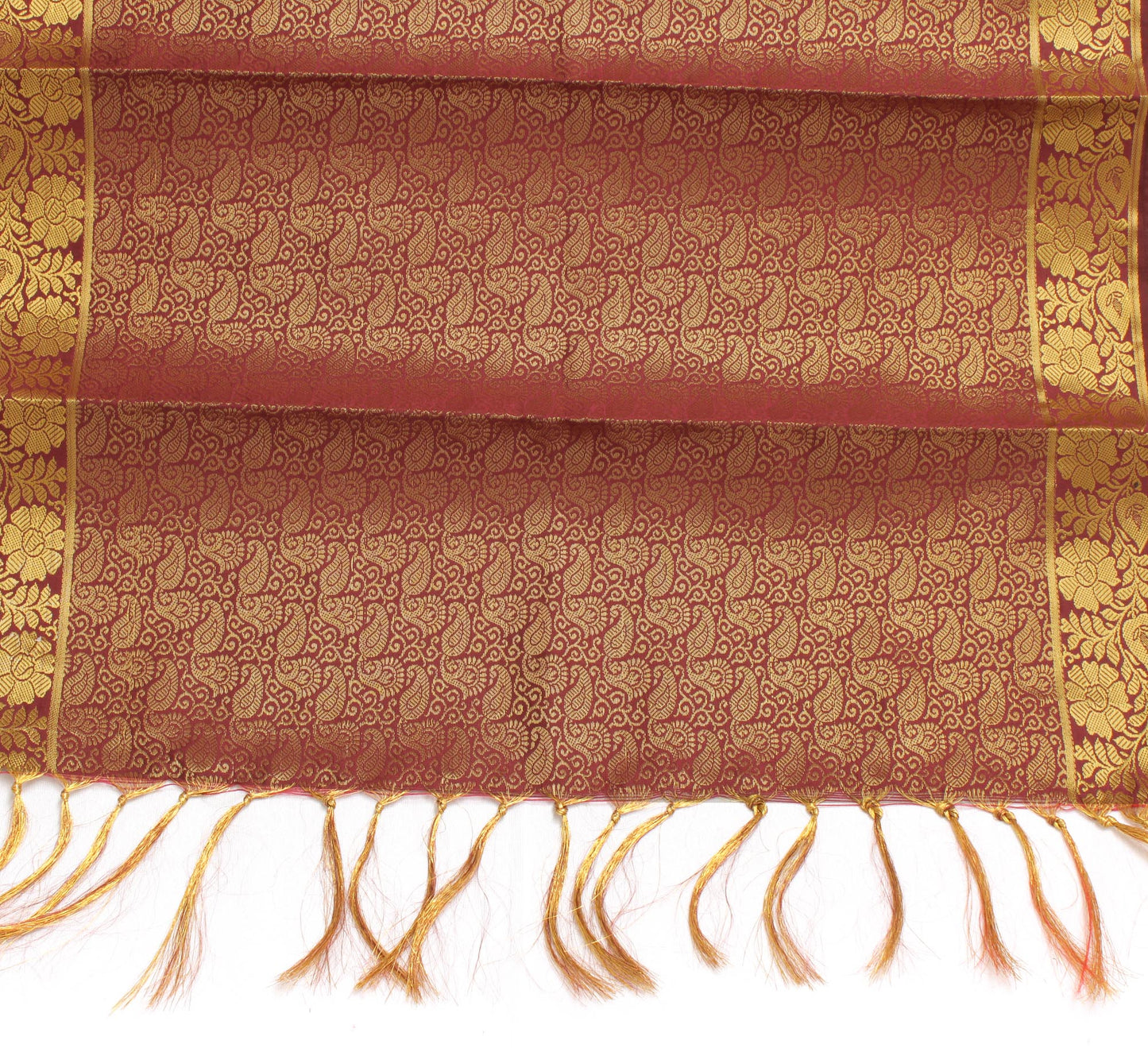 Brown Banarasi Dupatta Indian Art Silk Woven Zari Brocade Long Stole Scarves