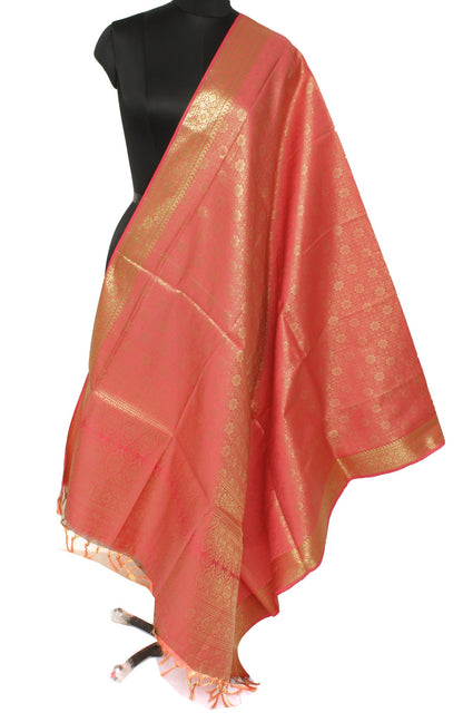 Peach Banarasi Dupatta Indian Art Silk Woven Zari Brocade Long Stole Scarves