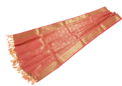 Peach Banarasi Dupatta Indian Art Silk Woven Zari Brocade Long Stole Scarves