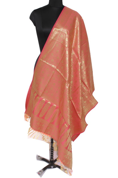 Peach Banarasi Dupatta Indian Art Silk Woven Zari Brocade Long Stole Scarves