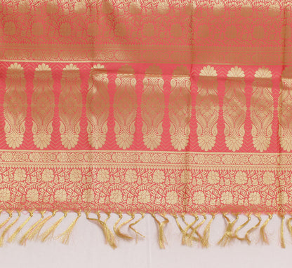 Peach Banarasi Dupatta Indian Art Silk Woven Zari Brocade Long Stole Scarves