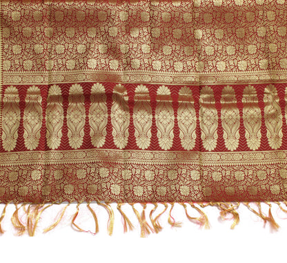 Red Banarasi Dupatta Indian Art Silk Woven Zari Brocade Long Stole Scarves
