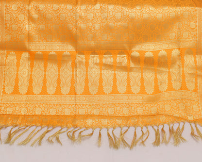 Orange Banarasi Dupatta Indian Art Silk Woven Zari Brocade Long Stole Scarves