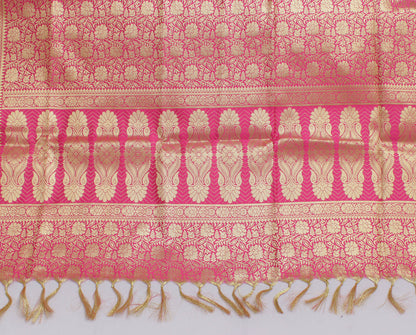 Pink Banarasi Dupatta Indian Art Silk Woven Zari Brocade Long Stole Scarves
