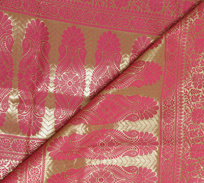 Pink Banarasi Dupatta Indian Art Silk Woven Zari Brocade Long Stole Scarves