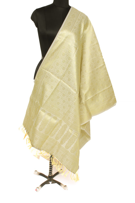 Cream Banarasi Dupatta Indian Art Silk Woven Zari Brocade Long Stole Scarves