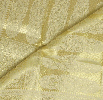 Cream Banarasi Dupatta Indian Art Silk Woven Zari Brocade Long Stole Scarves
