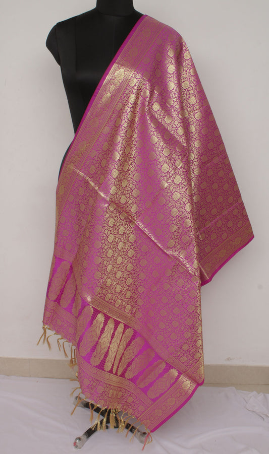 Purple Banarasi Dupatta Indian Art Silk Woven Zari Brocade Long Stole Scarves