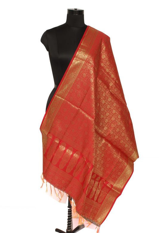 Red Banarasi Dupatta Indian Art Silk Woven Zari Brocade Long Stole Scarves