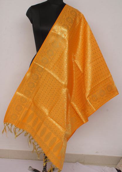 Orange Banarasi Dupatta Indian Art Silk Woven Zari Brocade Long Stole Scarves