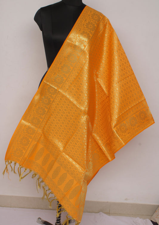 Orange Banarasi Dupatta Indian Art Silk Woven Zari Brocade Long Stole Scarves