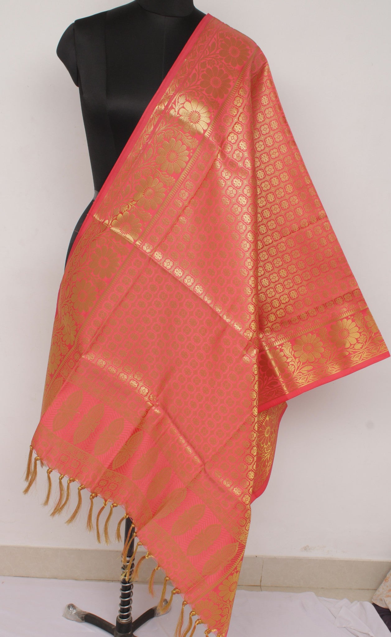 Peach Banarasi Dupatta Indian Art Silk Woven Zari Brocade Long Stole Scarves