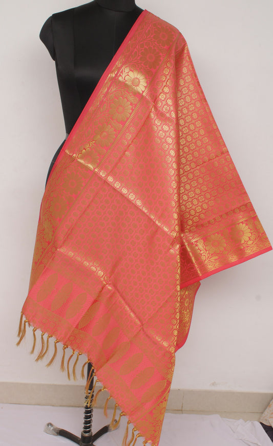 Peach Banarasi Dupatta Indian Art Silk Woven Zari Brocade Long Stole Scarves