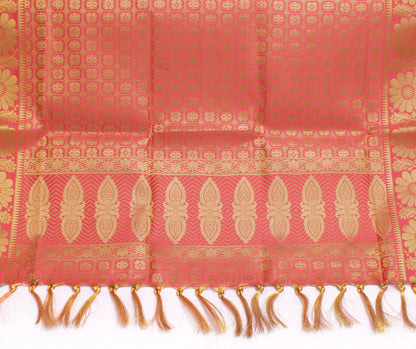 Peach Banarasi Dupatta Indian Art Silk Woven Zari Brocade Long Stole Scarves