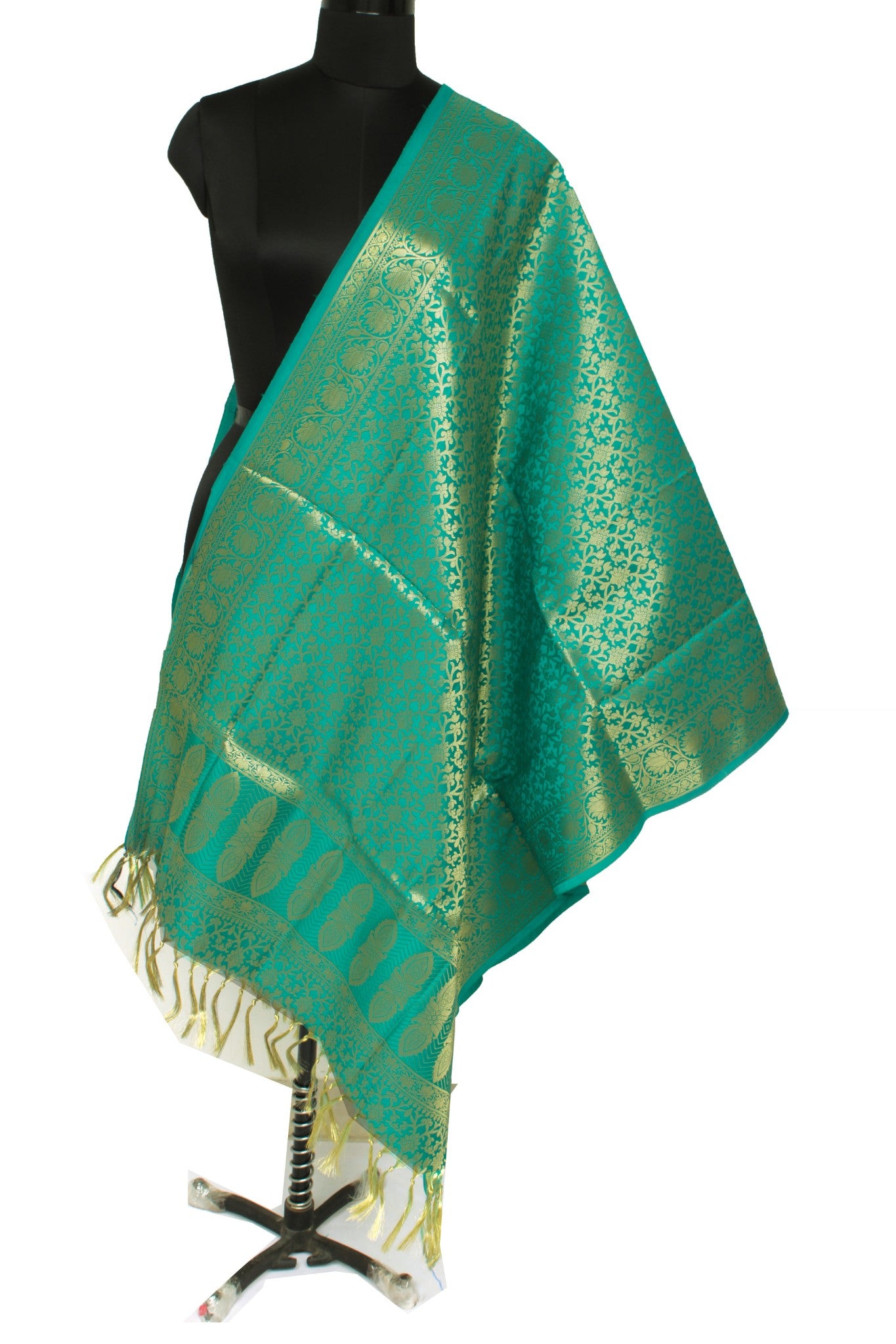 Green Banarasi Dupatta Indian Art Silk Woven Zari Brocade Long Stole Scarves