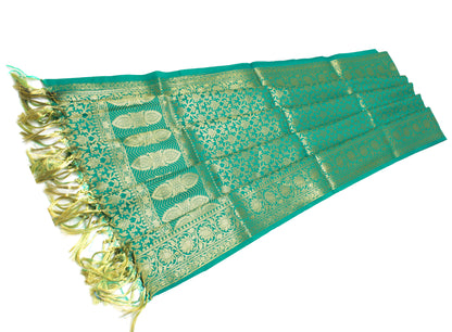 Green Banarasi Dupatta Indian Art Silk Woven Zari Brocade Long Stole Scarves