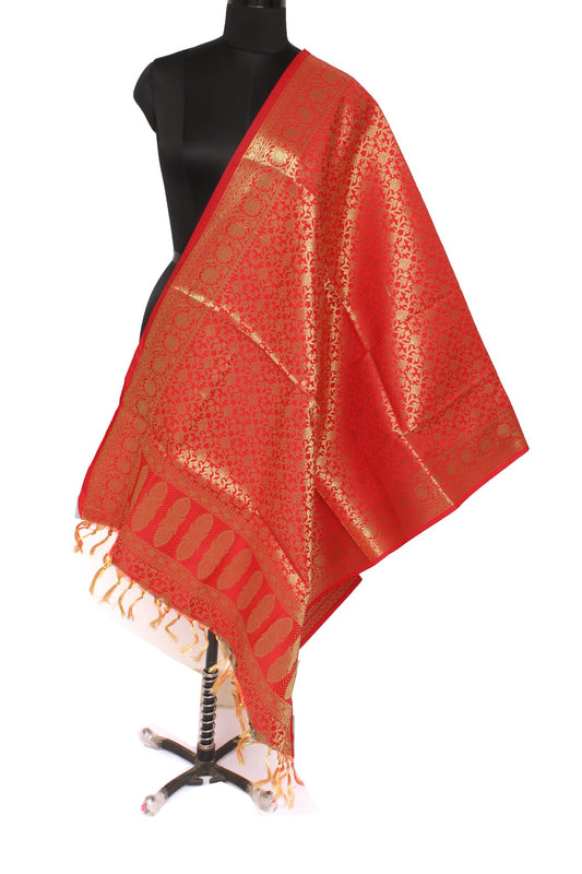 Red Banarasi Dupatta Indian Art Silk Woven Zari Brocade Long Stole Scarves