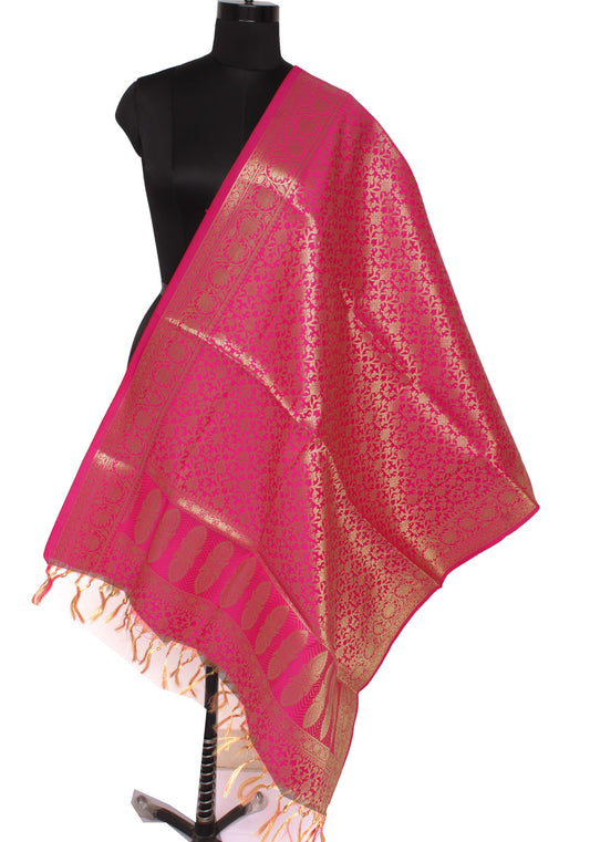Hot Pink Banarasi Dupatta Indian Art Silk Woven Zari Brocade Long Stole Scarves