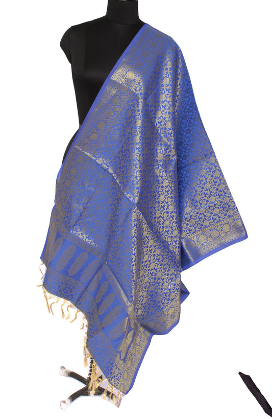 Blue Banarasi Dupatta Indian Art Silk Woven Zari Brocade Long Stole Scarves