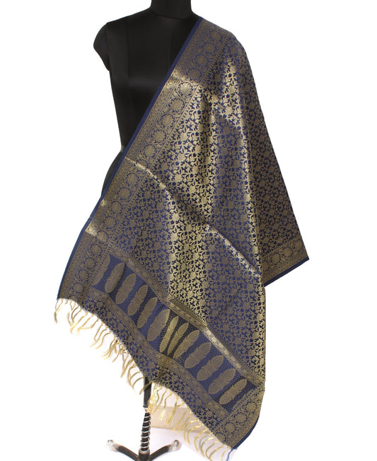 Blue Banarasi Dupatta Indian Art Silk Woven Zari Brocade Long Stole Scarves
