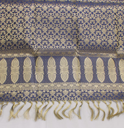 Blue Banarasi Dupatta Indian Art Silk Woven Zari Brocade Long Stole Scarves