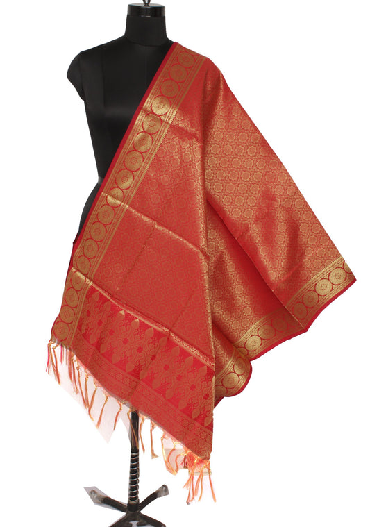 Red Banarasi Dupatta Indian Art Silk Woven Zari Brocade Long Stole Scarves