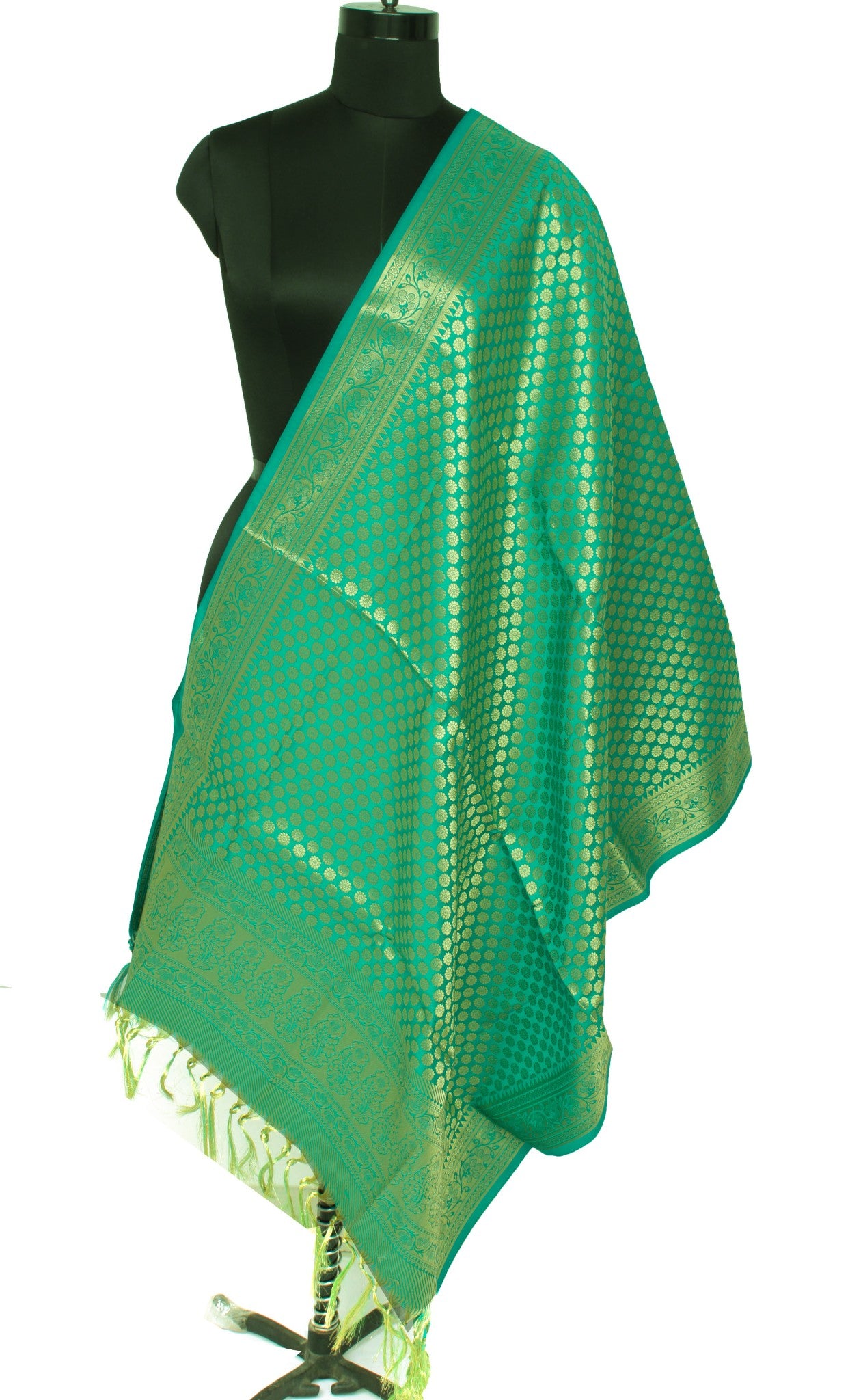 Green Banarasi Dupatta Indian Art Silk Woven Zari Brocade Long Stole Scarves