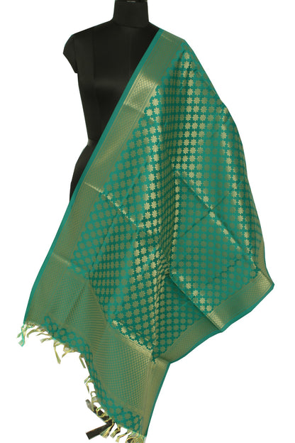 Green Banarasi Dupatta Indian Art Silk Woven Zari Brocade Long Stole Scarves
