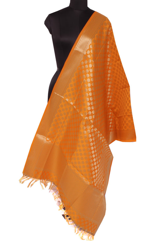 Orange Banarasi Dupatta Indian Art Silk Woven Zari Brocade Long Stole Scarves