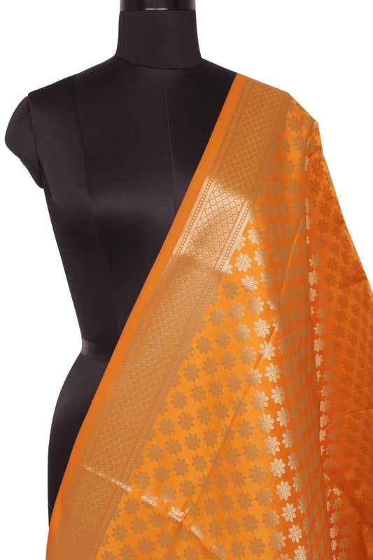 Orange Banarasi Dupatta Indian Art Silk Woven Zari Brocade Long Stole Scarves