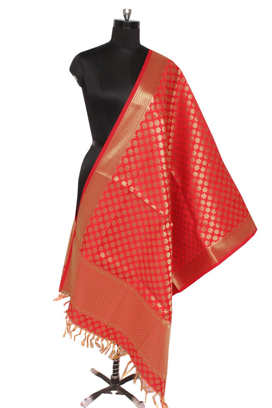Red Banarasi Dupatta Indian Art Silk Woven Zari Brocade Long Stole Scarves Veil