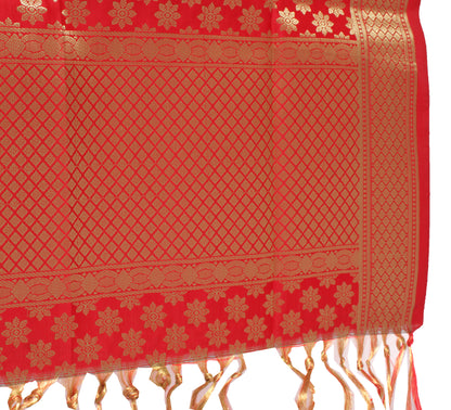 Red Banarasi Dupatta Indian Art Silk Woven Zari Brocade Long Stole Scarves Veil