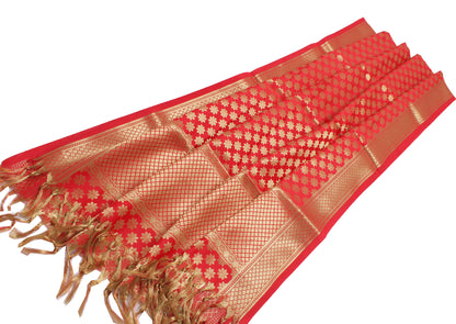 Red Banarasi Dupatta Indian Art Silk Woven Zari Brocade Long Stole Scarves Veil