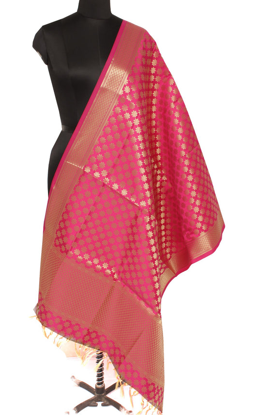 Hot Pink Banarasi Dupatta Indian Art Silk Woven Zari Brocade Long Stole Scarves