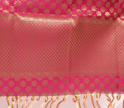 Hot Pink Banarasi Dupatta Indian Art Silk Woven Zari Brocade Long Stole Scarves
