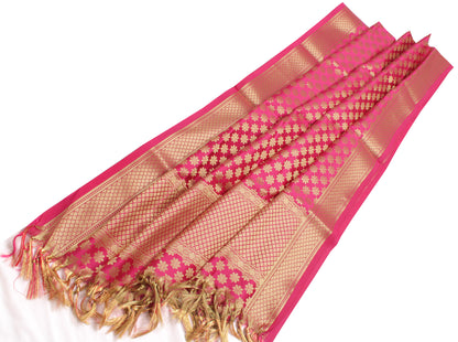 Hot Pink Banarasi Dupatta Indian Art Silk Woven Zari Brocade Long Stole Scarves