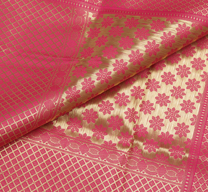 Hot Pink Banarasi Dupatta Indian Art Silk Woven Zari Brocade Long Stole Scarves