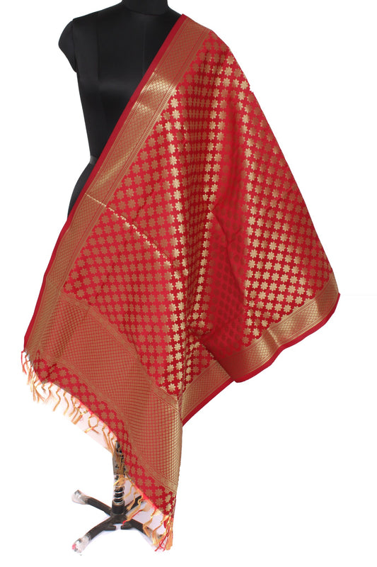 Red Banarasi Dupatta Indian Art Silk Woven Zari Brocade Long Stole Scarves