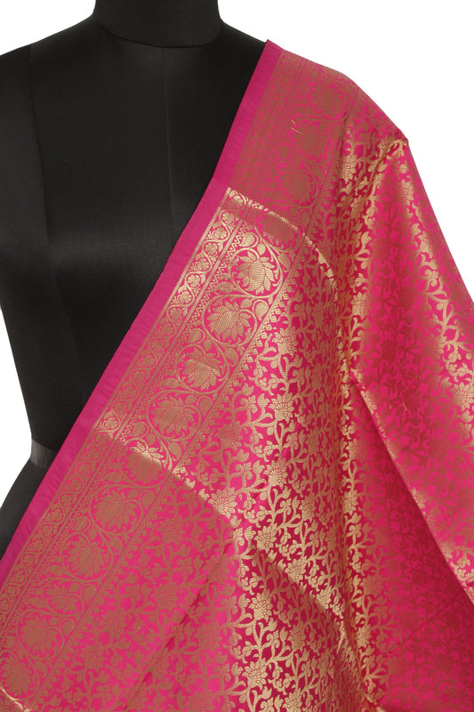 Pink Banarasi Dupatta Indian Art Silk Woven Zari Brocade Long Stole Scarves