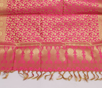 Hot Pink Banarasi Dupatta Indian Art Silk Woven Zari Brocade Long Stole Scarves