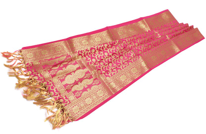 Hot Pink Banarasi Dupatta Indian Art Silk Woven Zari Brocade Long Stole Scarves
