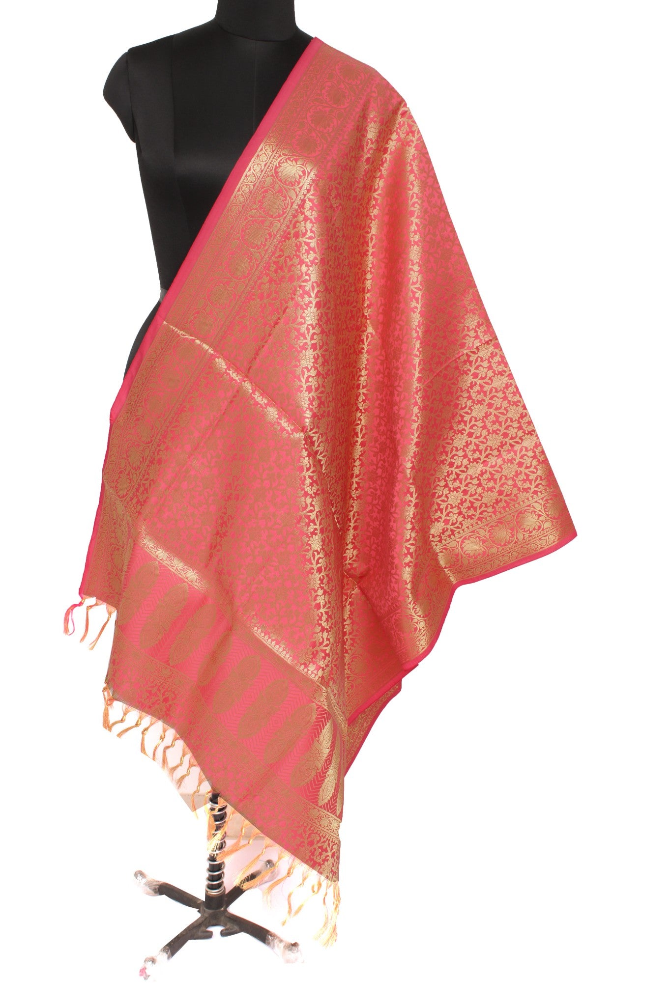 Peach Banarasi Dupatta Indian Art Silk Woven Zari Brocade Long Stole Scarves