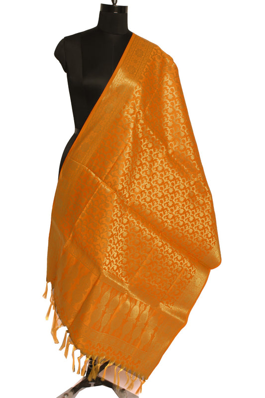 Orange Banarasi Dupatta Indian Art Silk Woven Zari Brocade Long Stole Scarves