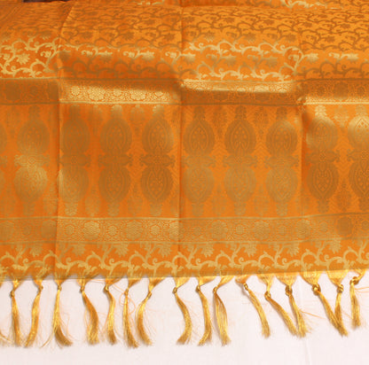 Orange Banarasi Dupatta Indian Art Silk Woven Zari Brocade Long Stole Scarves